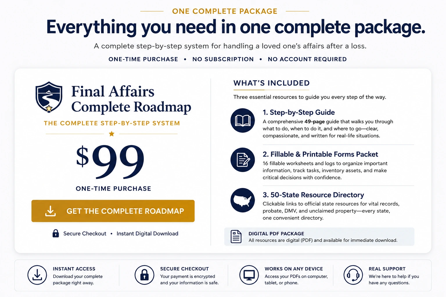 Final Affairs Roadmap, one-time purchase, $99.